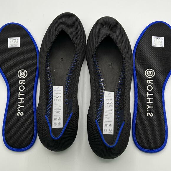 Rothys Womens 5.5 Ballet Flat Slip On Shoes Black Knit Round Toe Insoles New - Picture 3 of 16